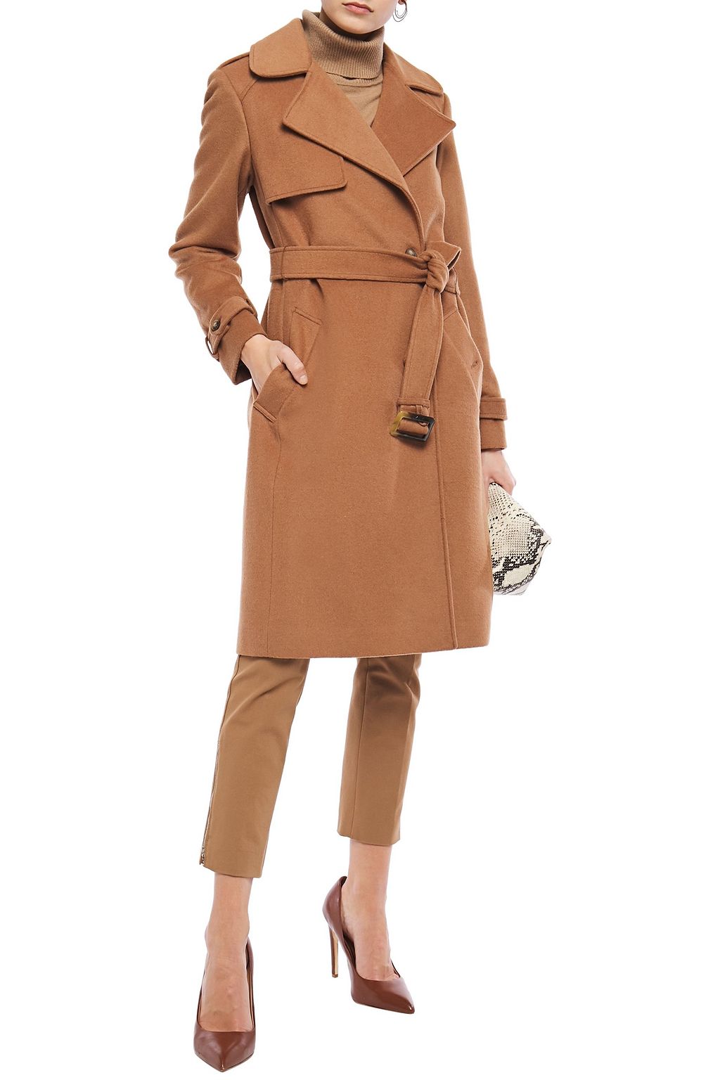 DKNY Belted wool-blend felt coat