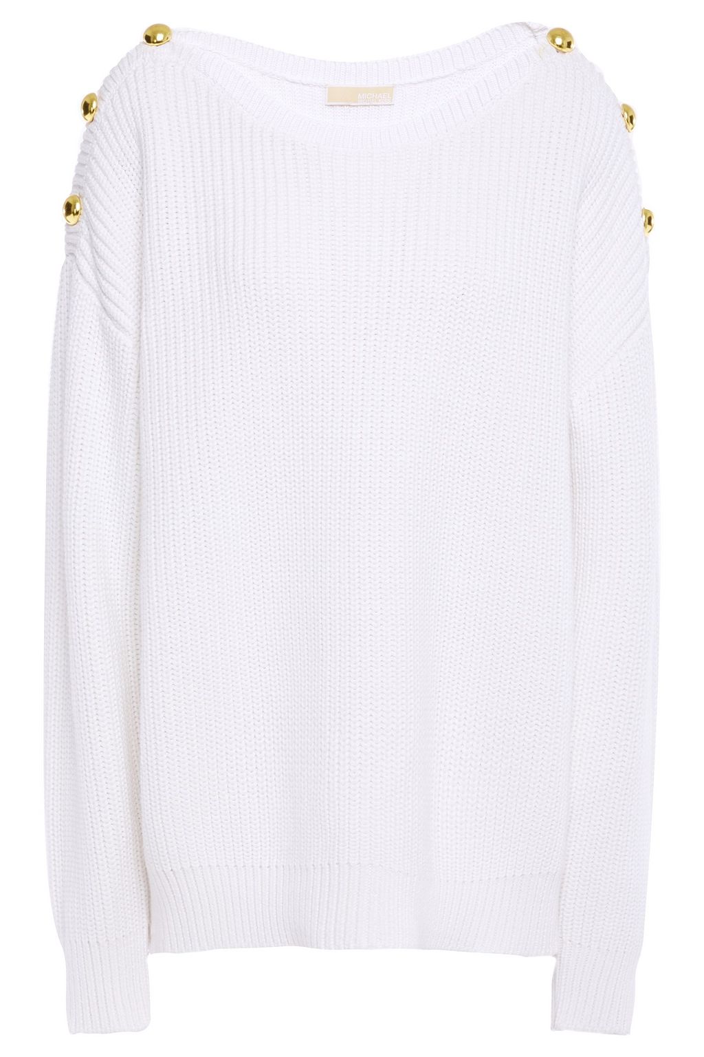 Button-embellished cotton-blend sweater 