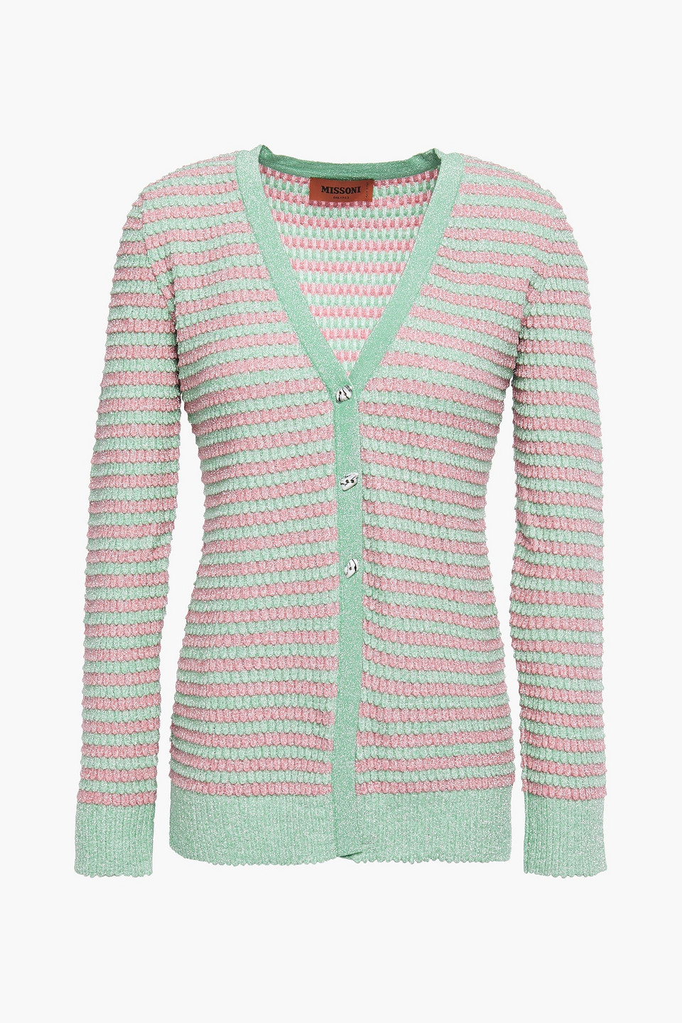 Missoni Woman Metallic Striped Crochet-knit Cardigan Mint Size 40