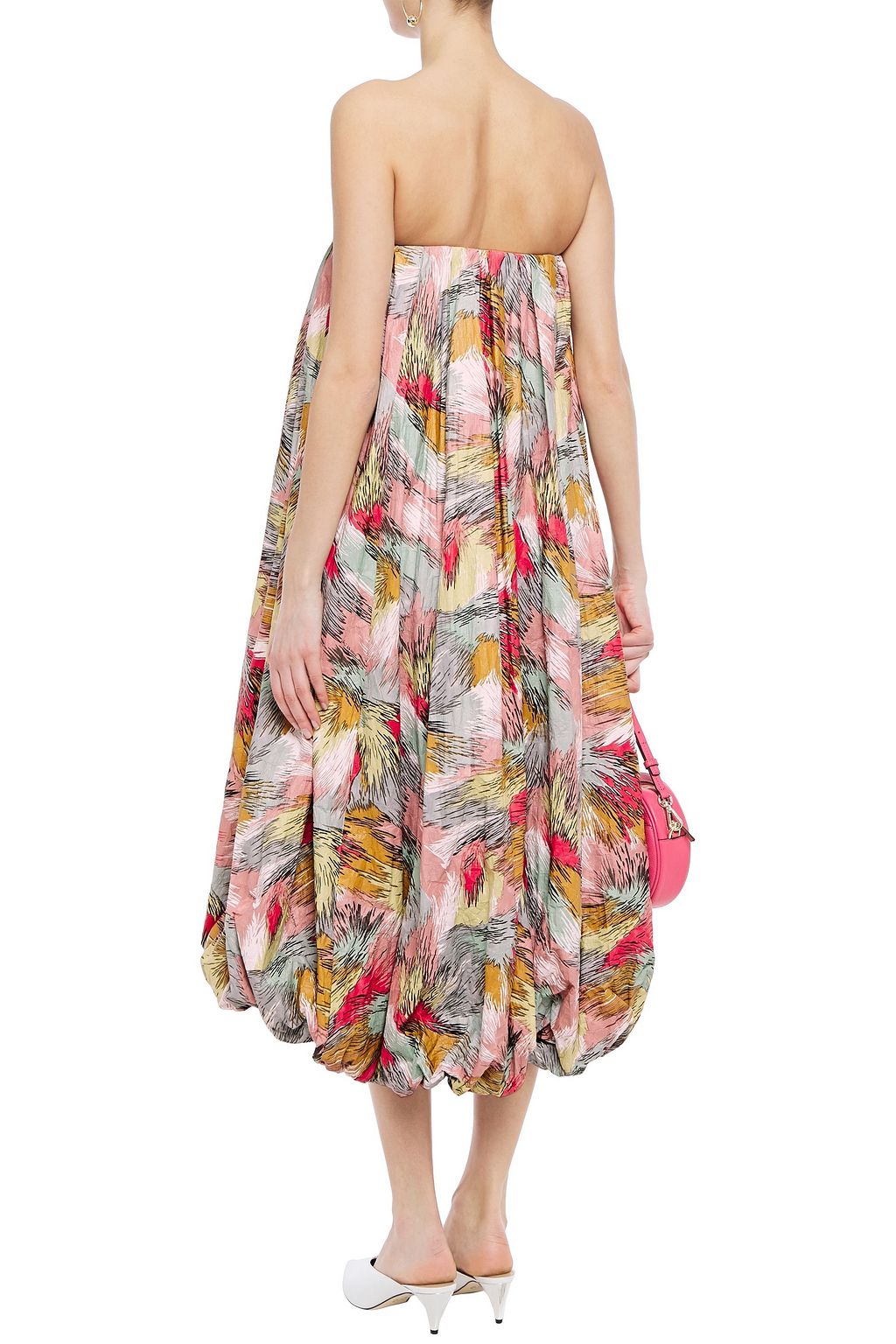 MISSONI Strapless gathered printed textured-woven midi dress