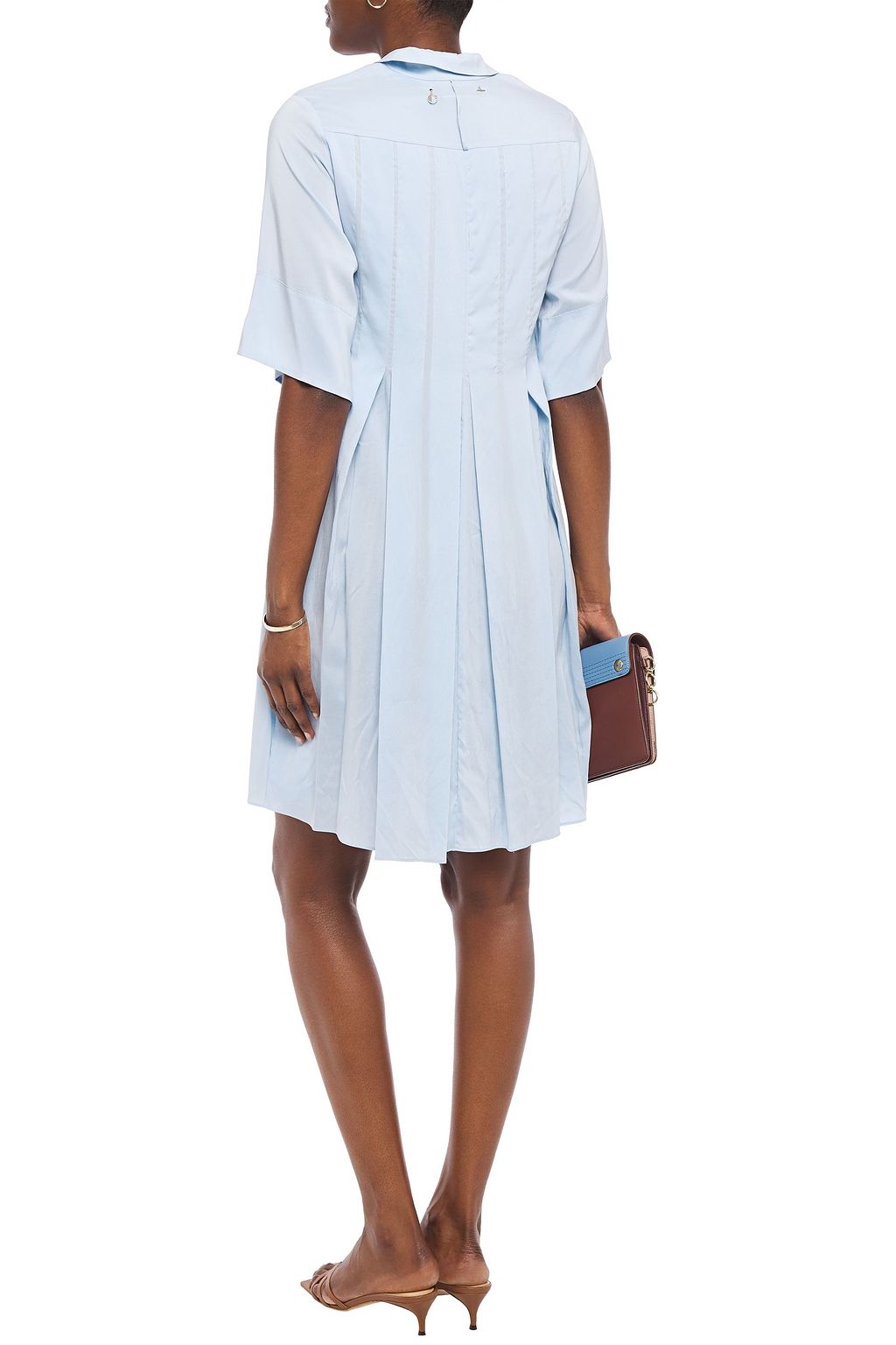 CARVEN Pleated silk mini shirt dress