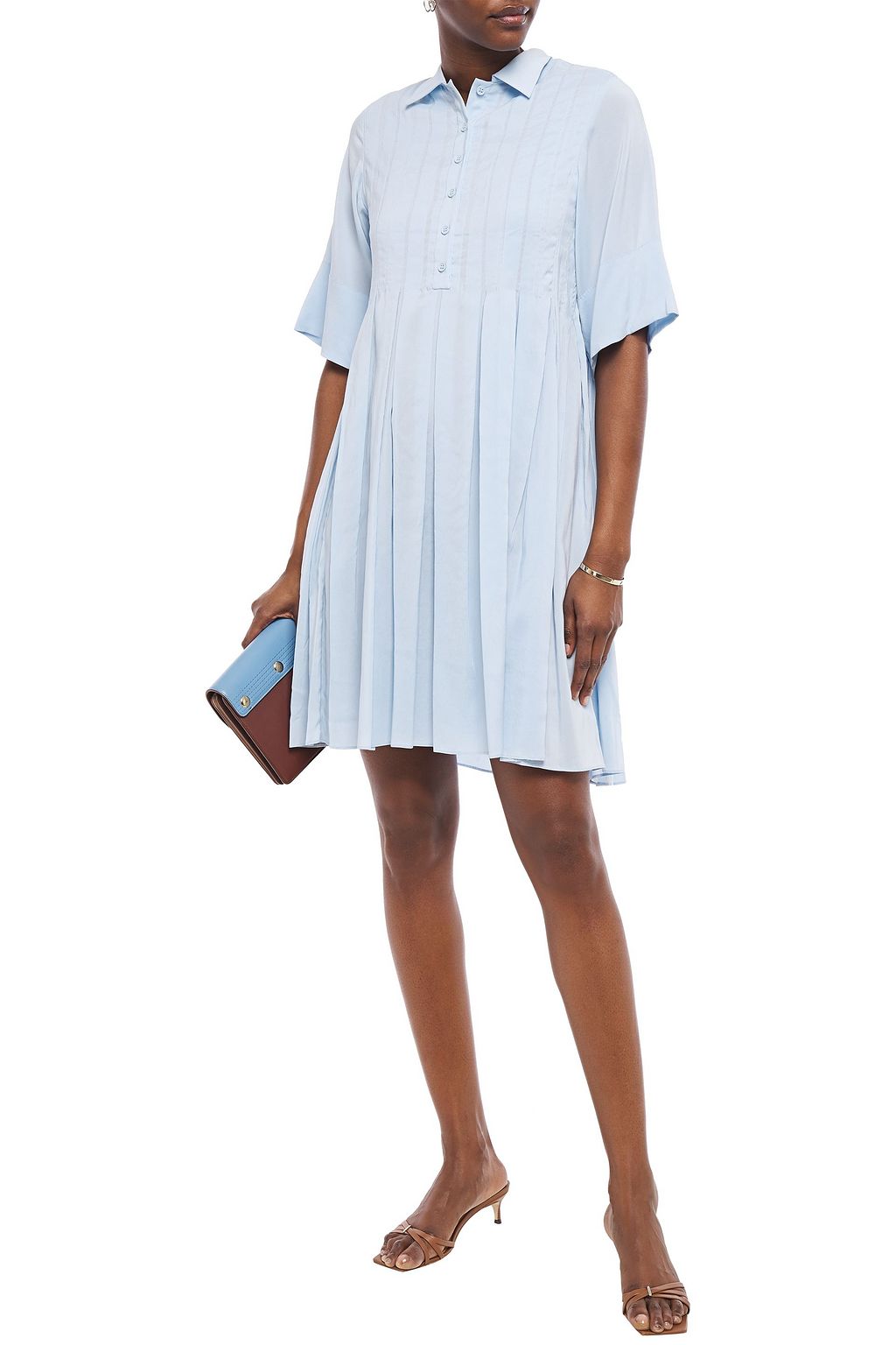 CARVEN Pleated silk mini shirt dress
