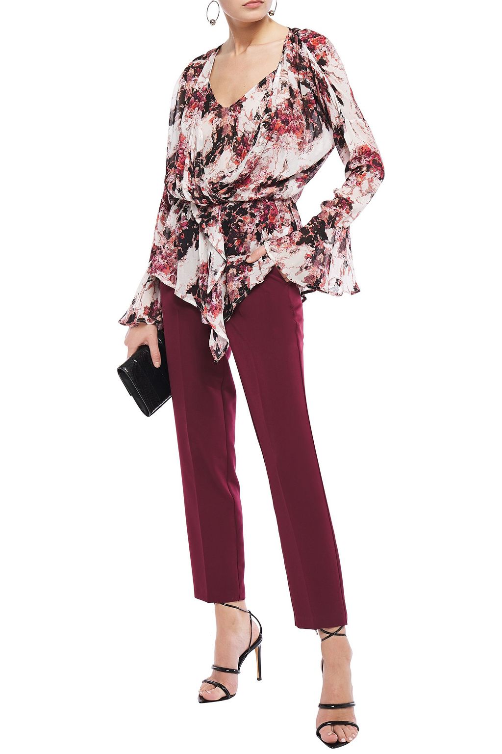 IRO Draped ruffle-trimmed printed georgette blouse