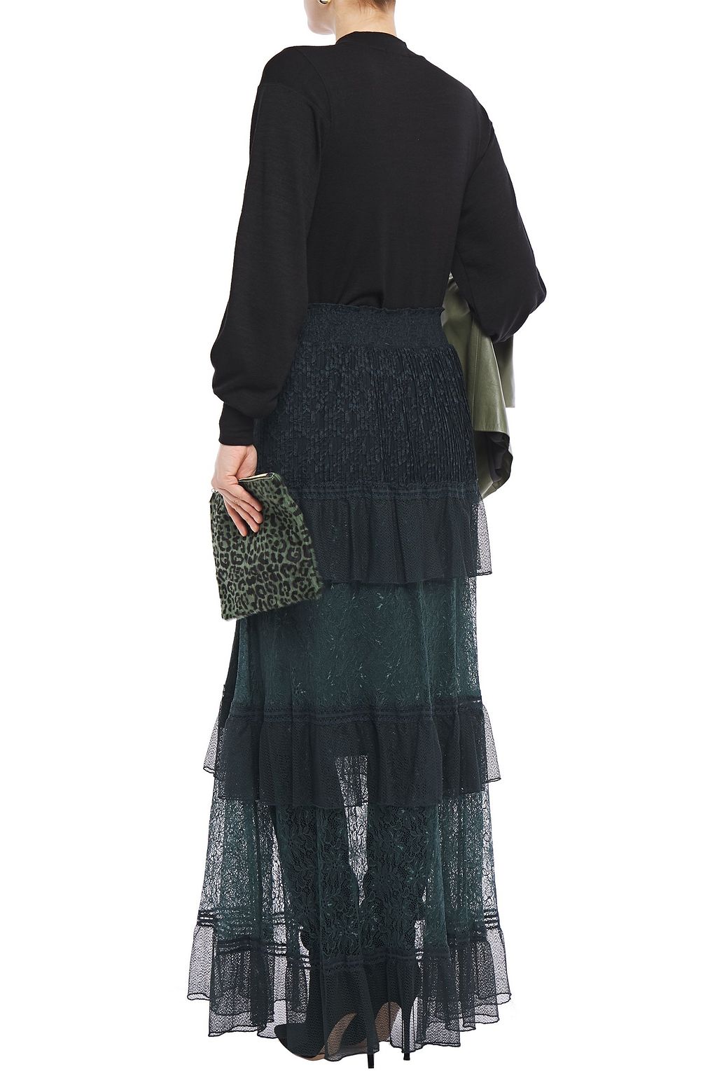 JUST CAVALLI Tiered paneled lace maxi skirt