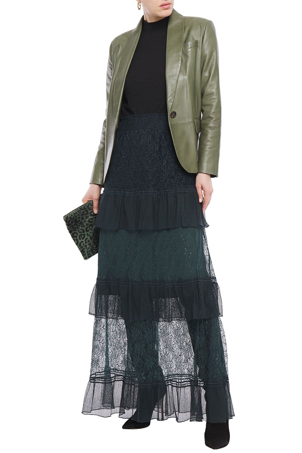 JUST CAVALLI Tiered paneled lace maxi skirt