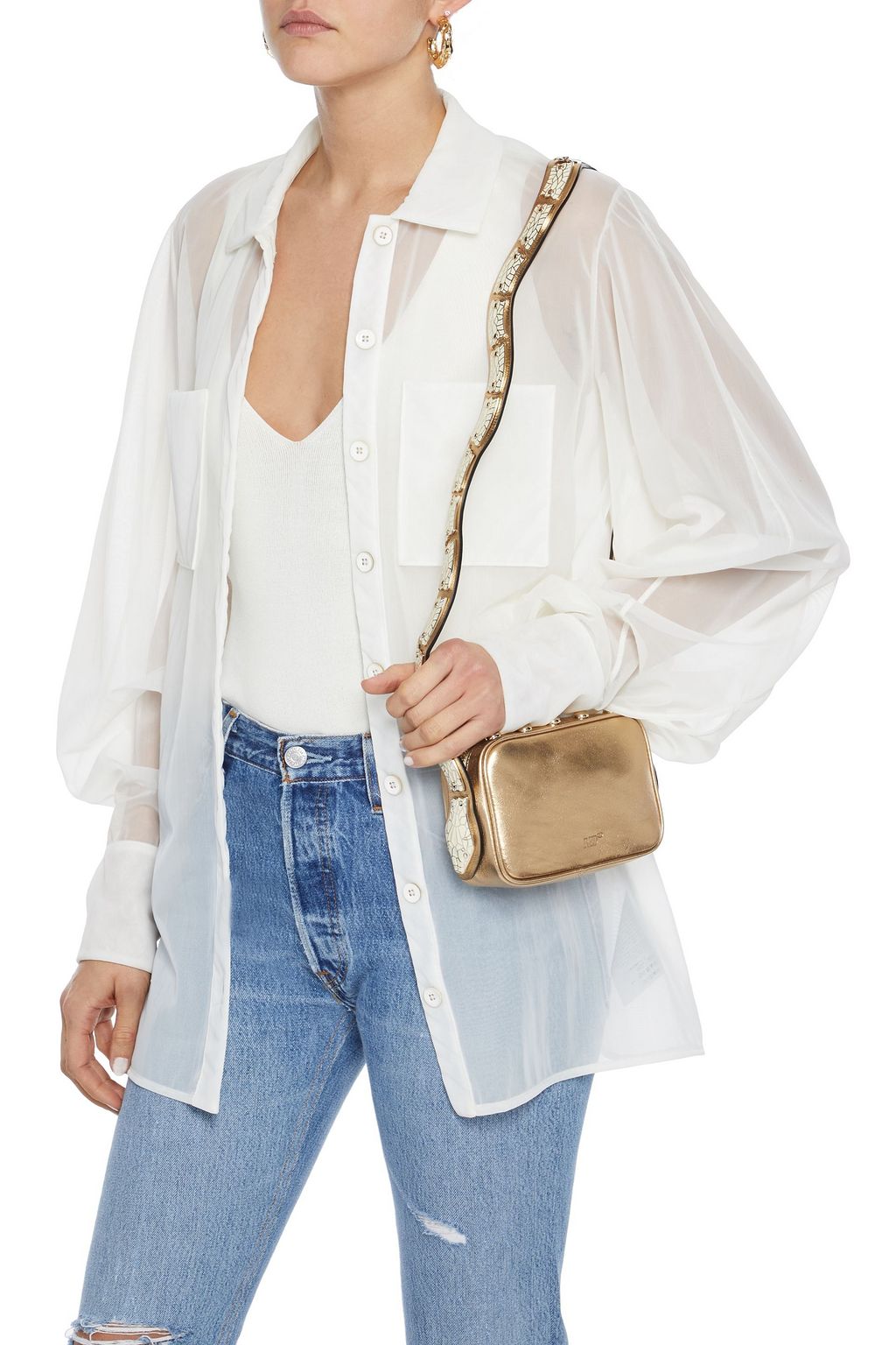 REDVALENTINO Sin appliquéd studded metallic leather shoulder bag