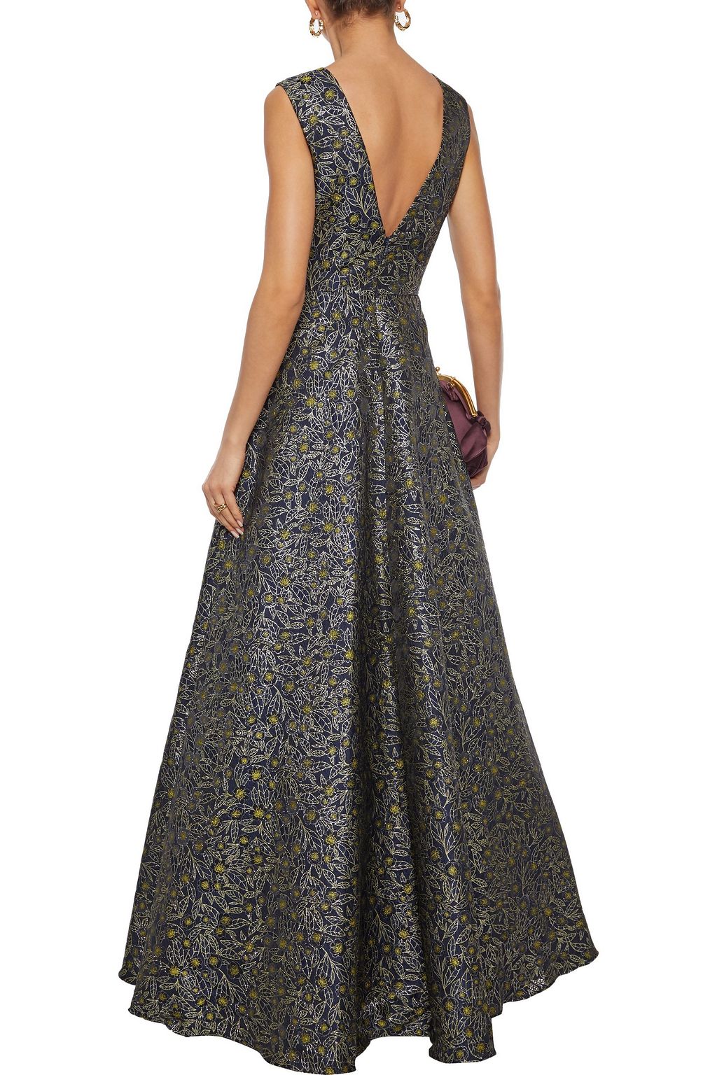 ML MONIQUE LHUILLIER Flared metallic floral-jacquard gown