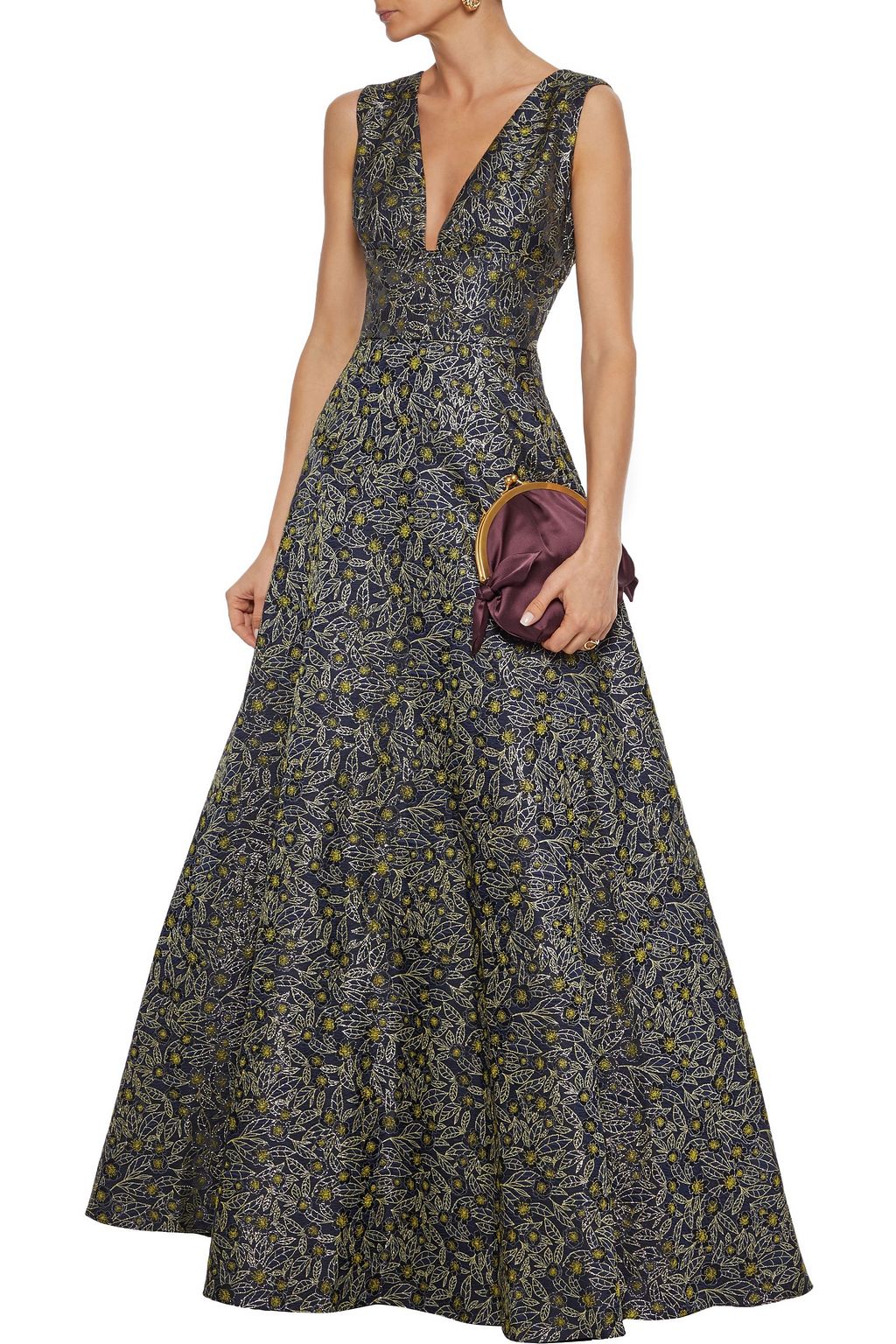 ML MONIQUE LHUILLIER Flared metallic floral-jacquard gown