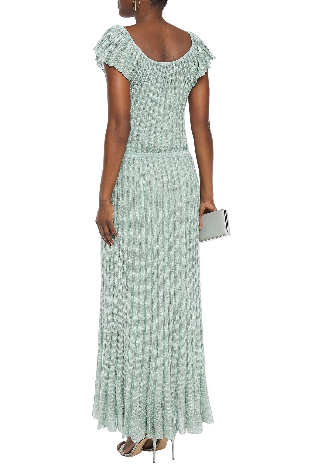 MISSONI Pleated metallic crochet-knit maxi dress