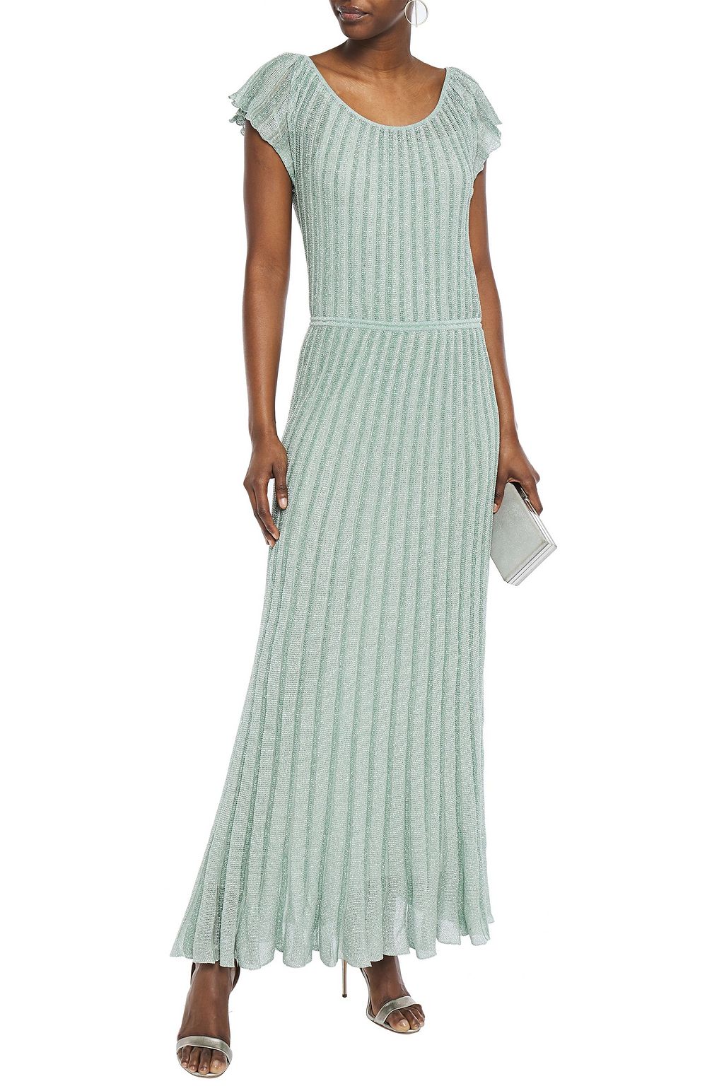 MISSONI Pleated metallic crochet-knit maxi dress