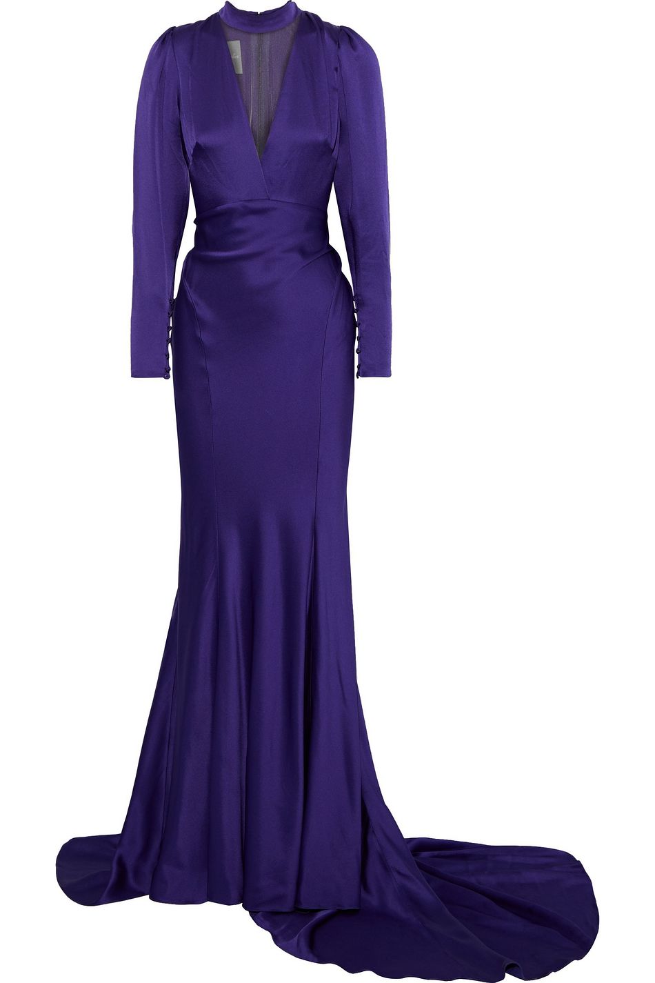 Dark purple Tulle-paneled satin gown 