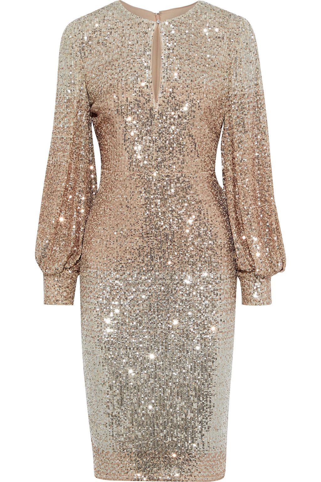 badgley mischka rose gold sequin dress