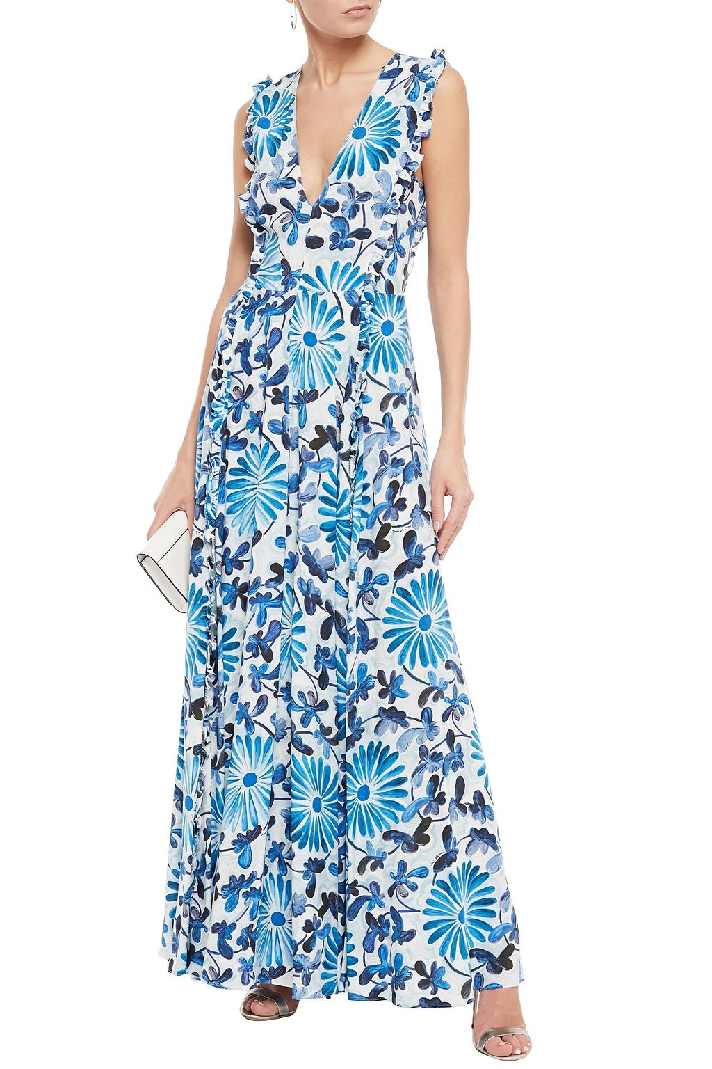 MISSONI Ruffle-trimmed floral-print mousseline maxi dress