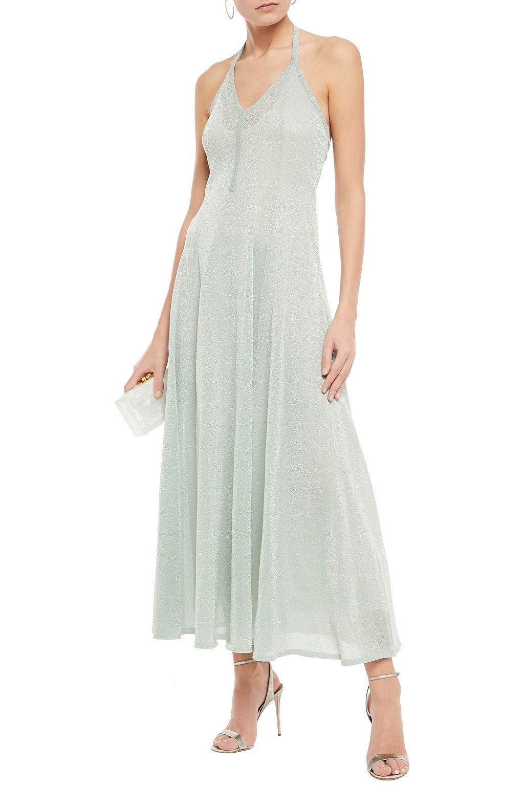 MISSONI Metallic knitted maxi halterneck dress