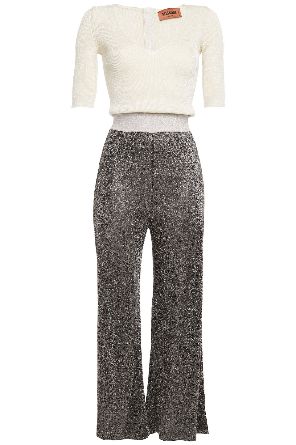 Missoni Woman Metallic Ribbed-knit Jumpsuit Charcoal Size 48
