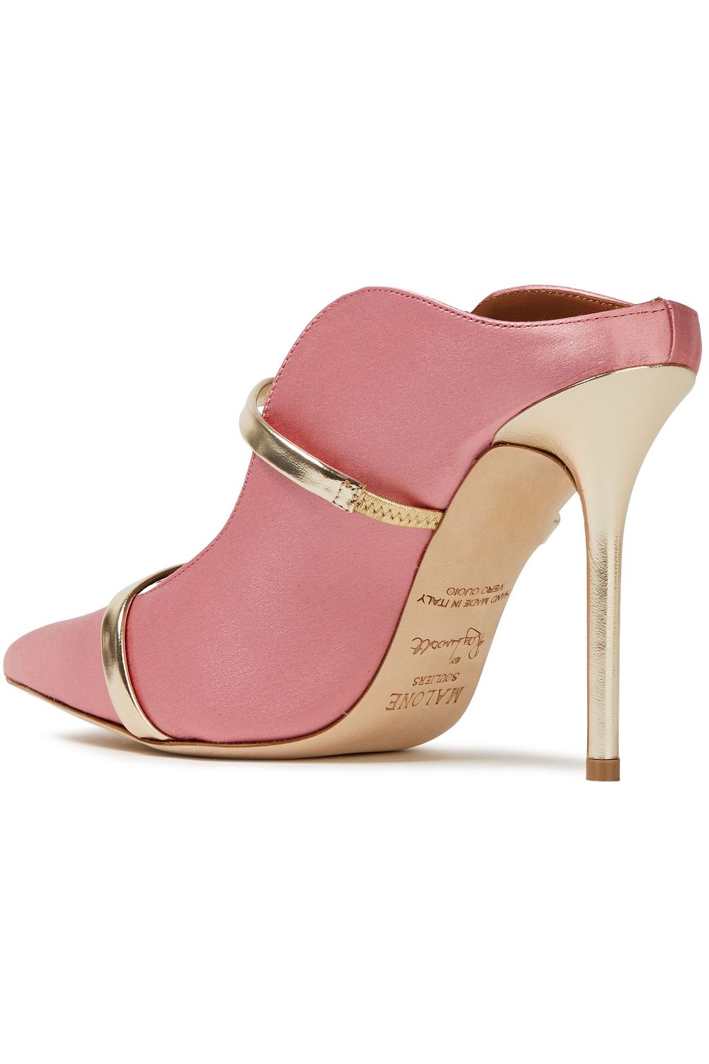 MALONE SOULIERS Maureen 100 metallic leather-trimmed satin mules