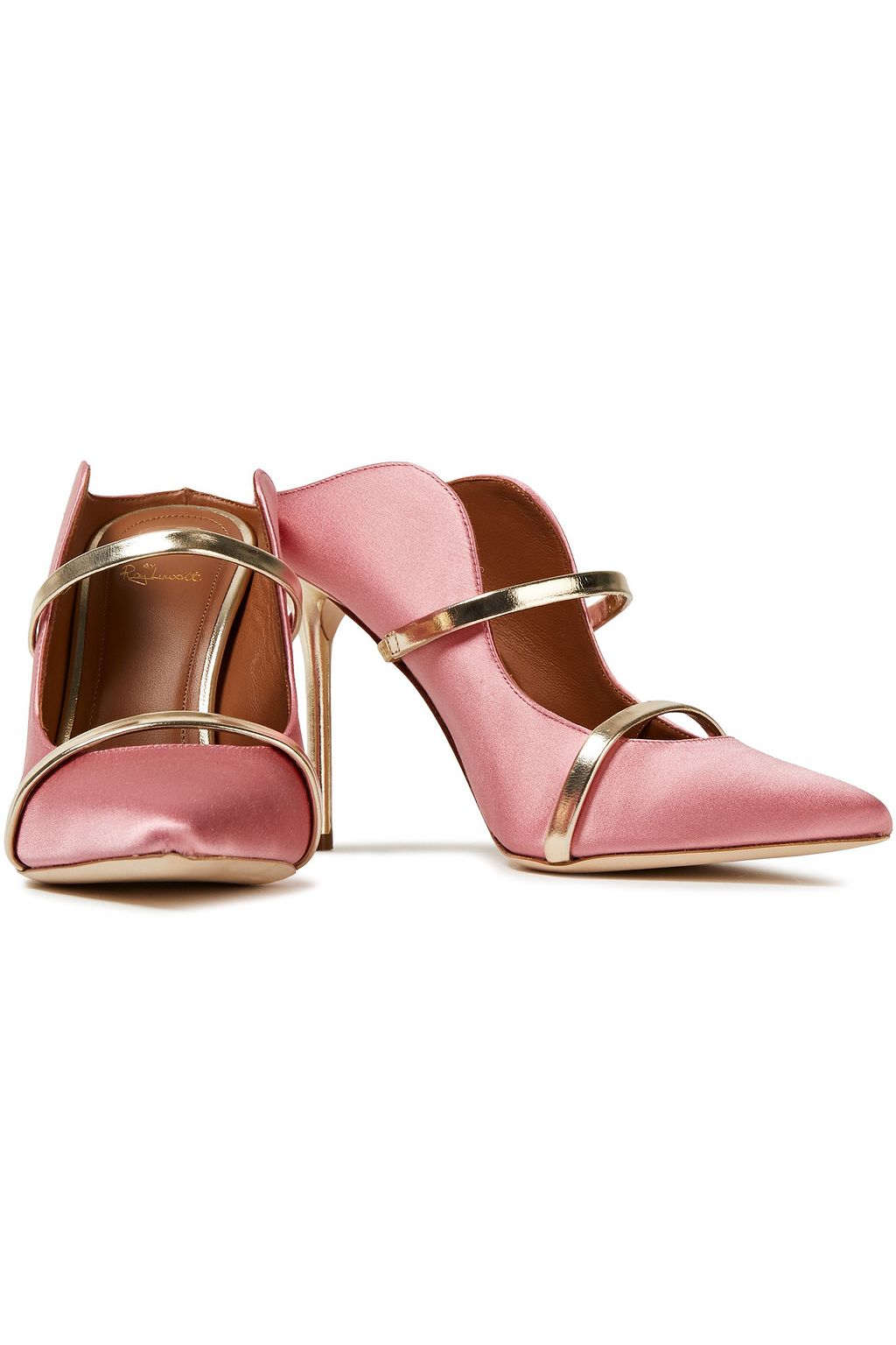 MALONE SOULIERS Maureen 100 metallic leather-trimmed satin mules