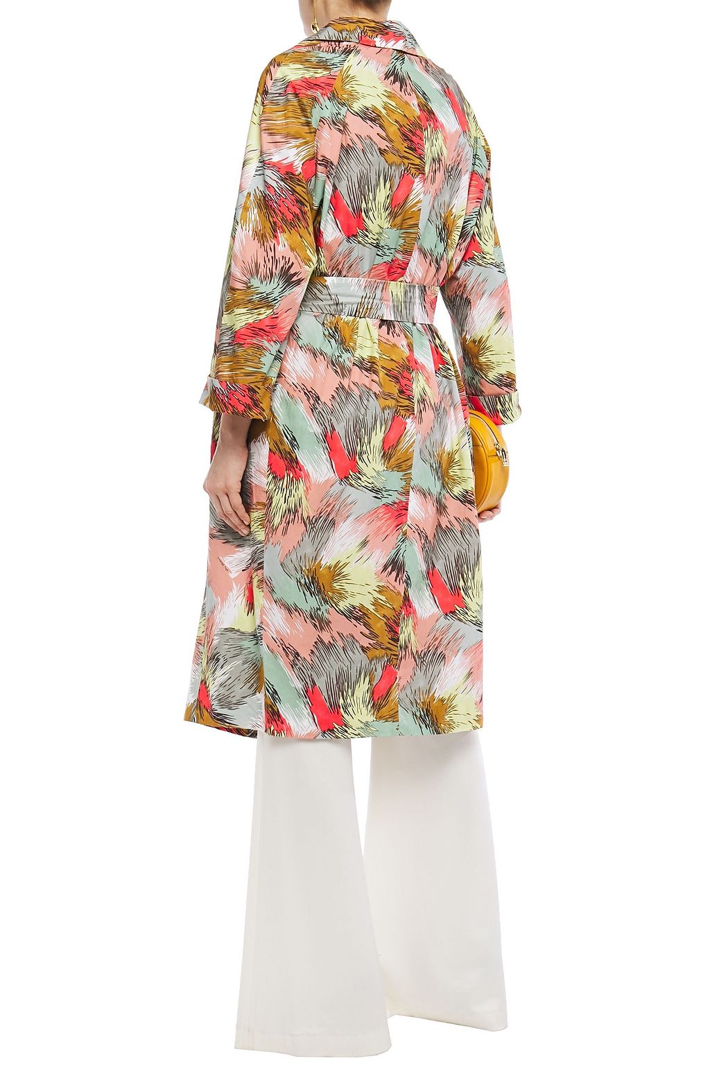 MISSONI Belted printed crinkled coated cotton-voile coat