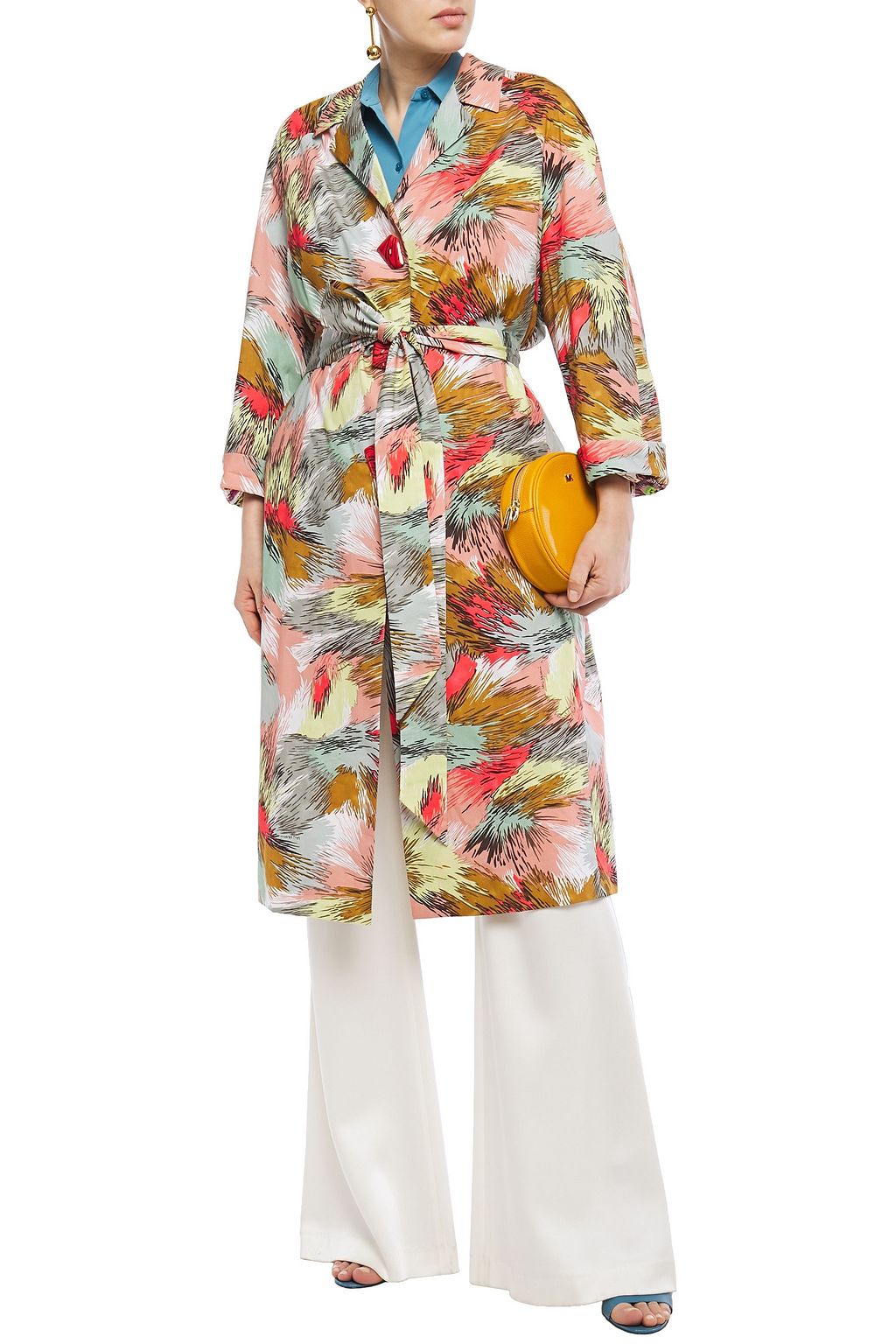 MISSONI Belted printed crinkled coated cotton-voile coat