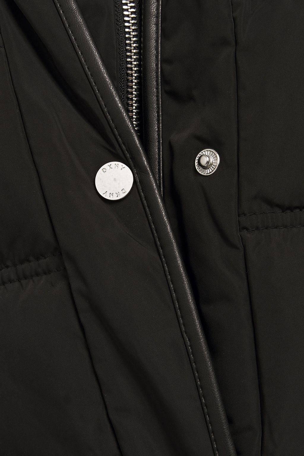 DKNY Faux leather-trimmed quilted shell hooded coat