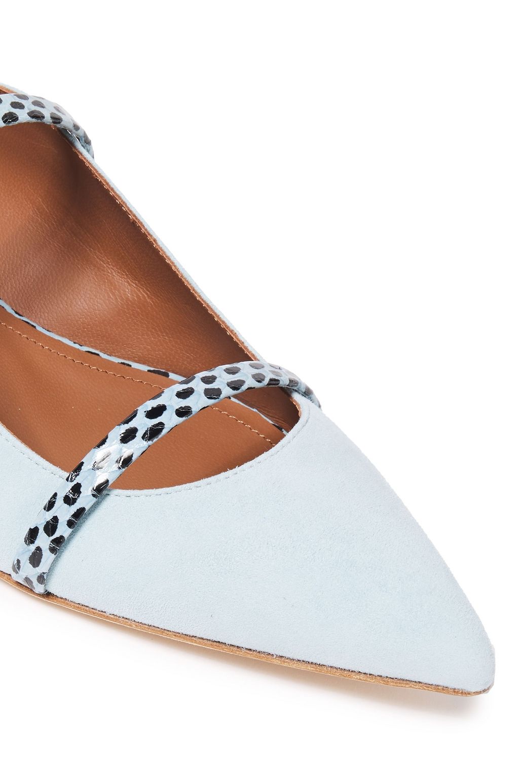 MALONE SOULIERS Maureen polka-dot elaphe-trimmed suede slippers