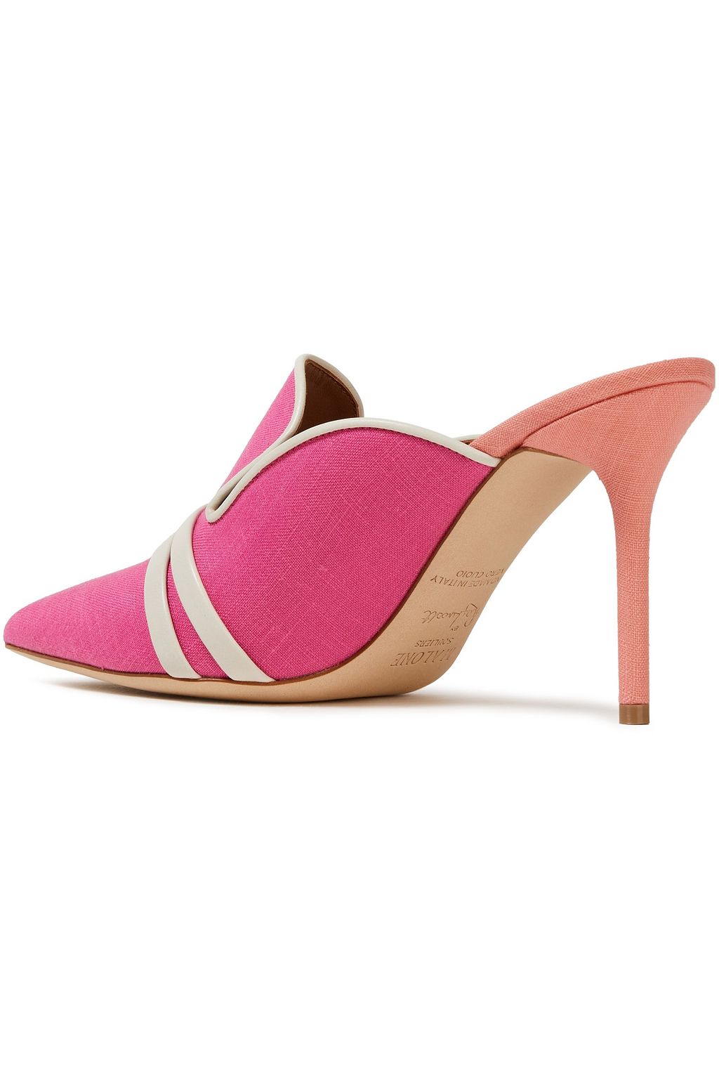 MALONE SOULIERS Hayley leather-trimmed linen mules
