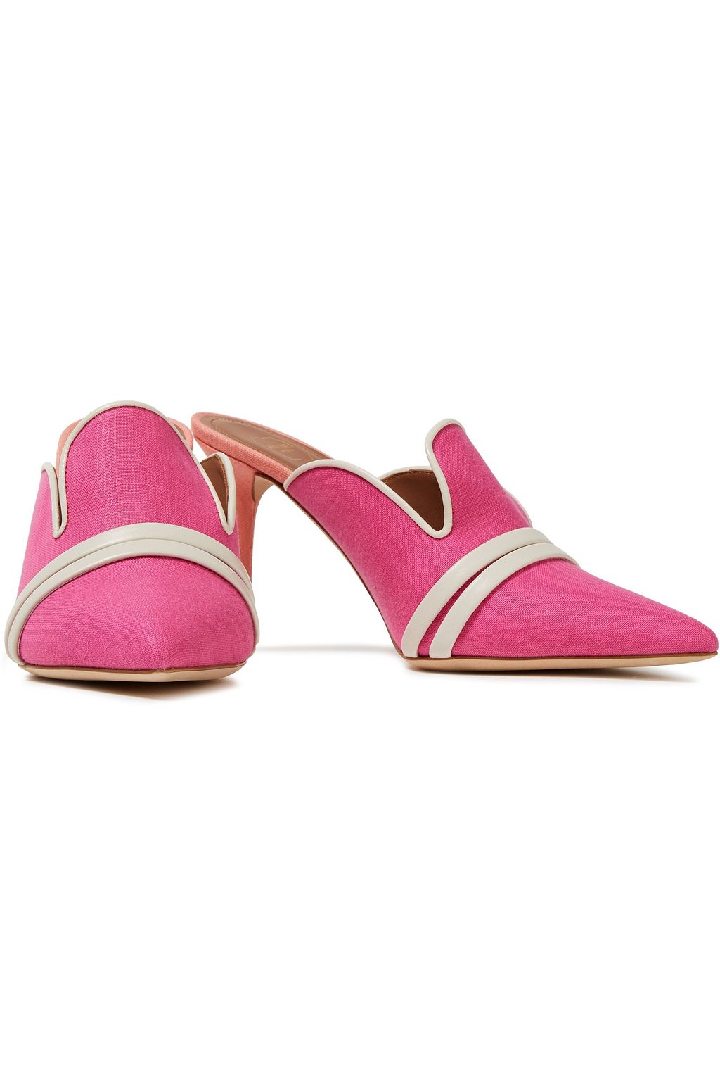 MALONE SOULIERS Hayley leather-trimmed linen mules