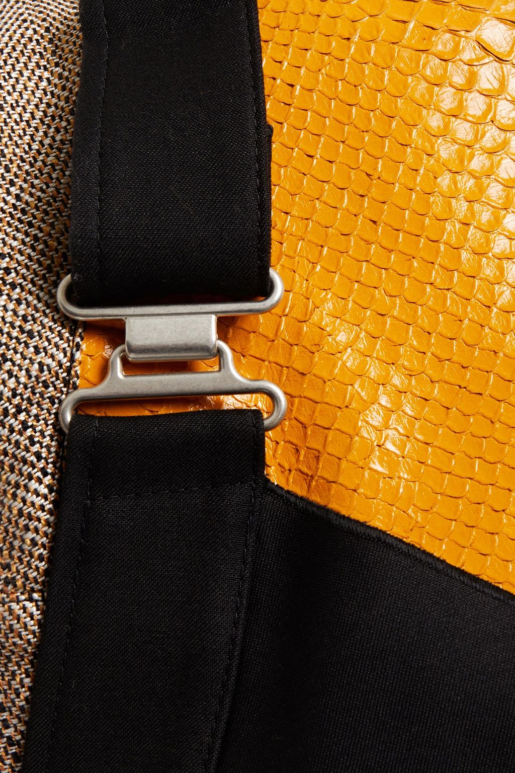 ACNE STUDIOS Snake-effect leather and canvas-paneled silk and linen-blend mini dress