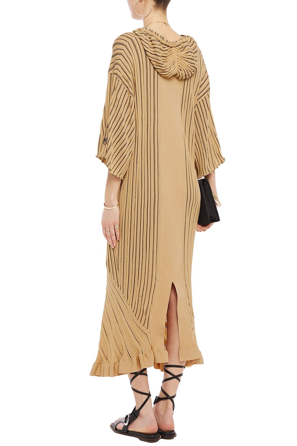 CHLO Paneled gathered striped jacquard-knit hooded midi dress | THE OUTNET