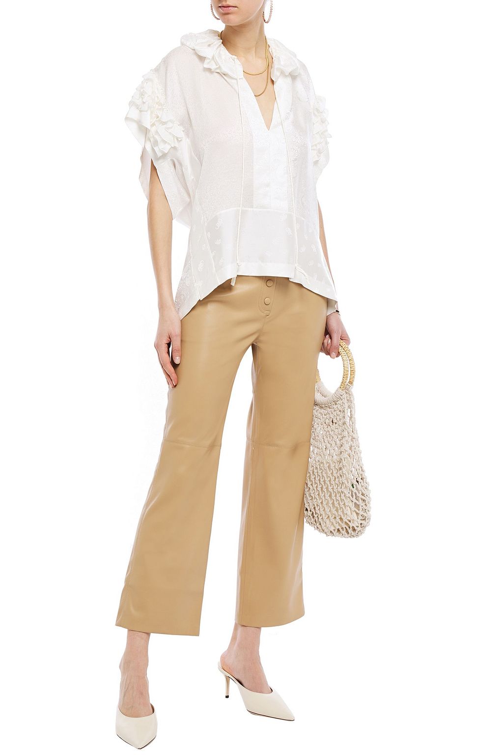 CHLOÉ Ruffled silk-satin jacquard top