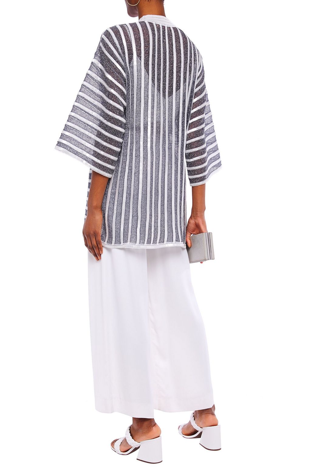 MISSONI Sequin-embellished metallic striped crochet-knit cardigan