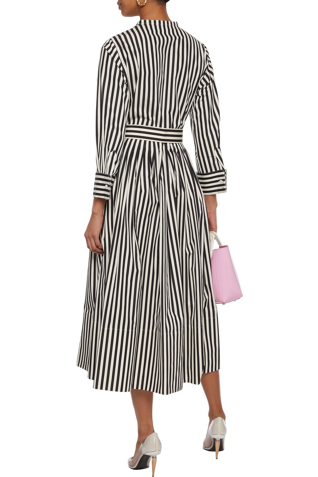 OSCAR DE LA RENTA Belted striped cotton-poplin midi dress