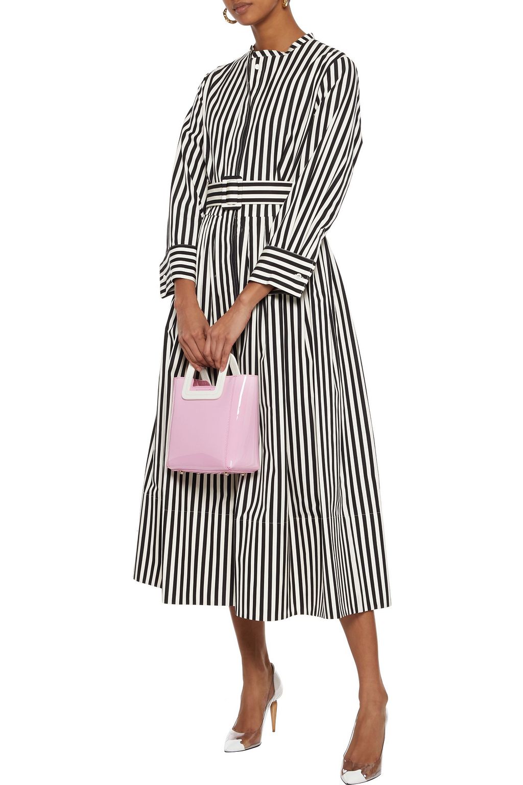 OSCAR DE LA RENTA Belted striped cotton-poplin midi dress