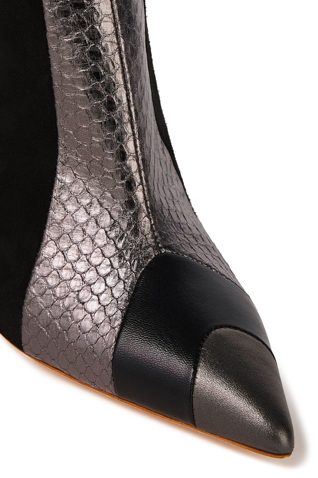 MALONE SOULIERS Amal polka-dot elaphe, metallic leather and suede ankle boots
