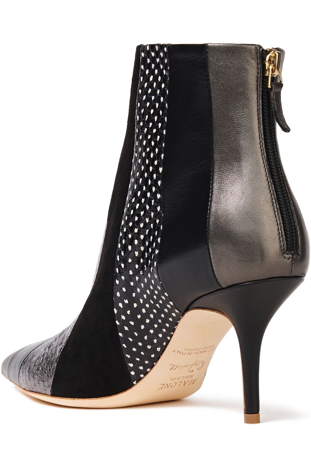 MALONE SOULIERS Amal polka-dot elaphe, metallic leather and suede ankle boots