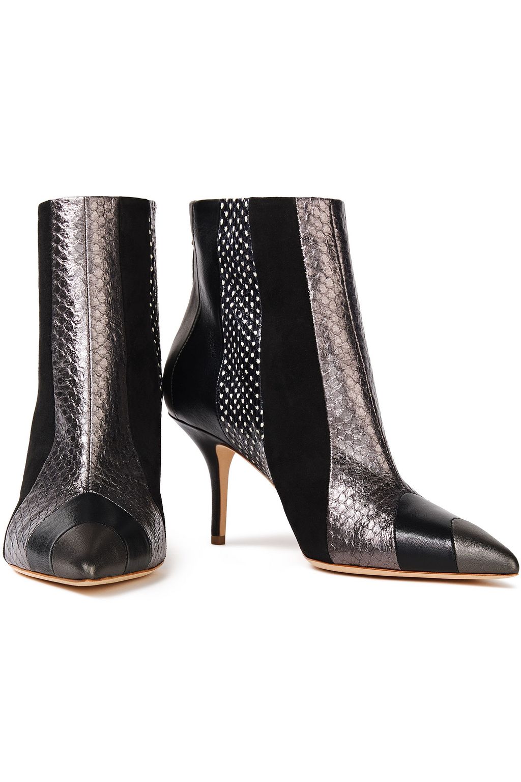 MALONE SOULIERS Amal polka-dot elaphe, metallic leather and suede ankle boots