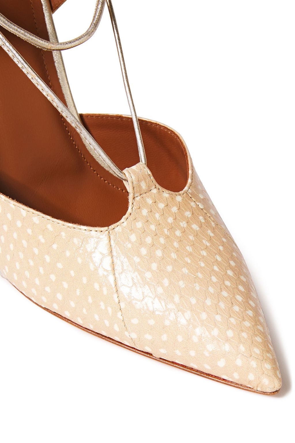 MALONE SOULIERS Daria metallic-paneled polka-dot elaphe slingback pumps