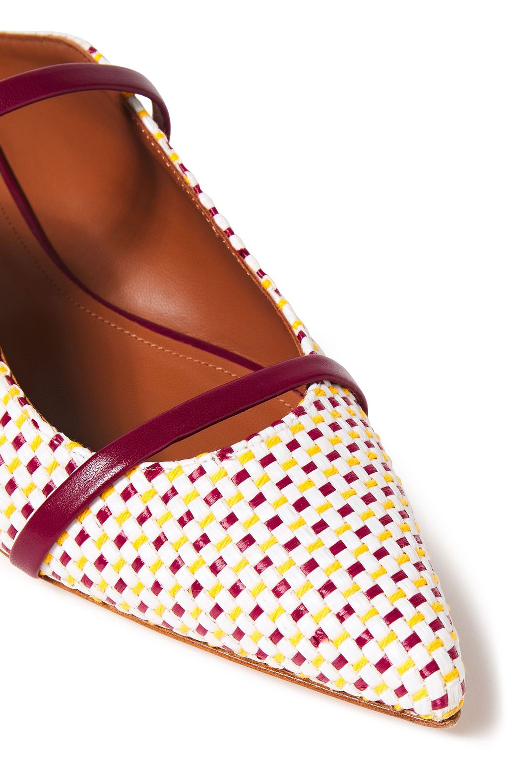 MALONE SOULIERS Maureen leather-trimmed woven raffia mules