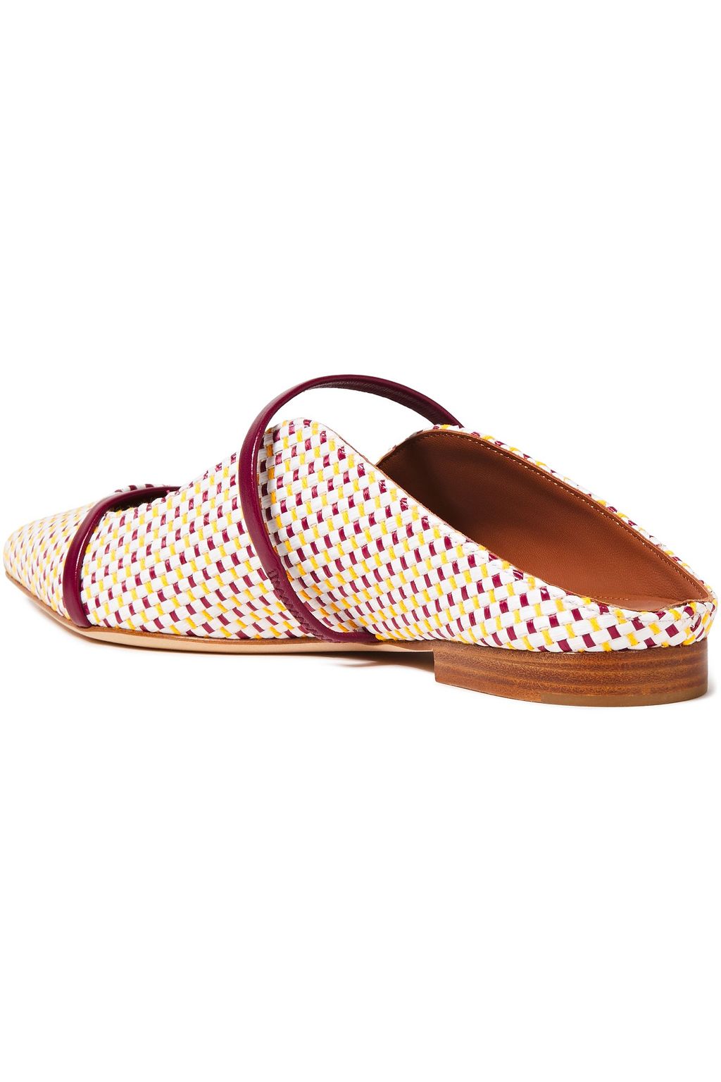MALONE SOULIERS Maureen leather-trimmed woven raffia mules