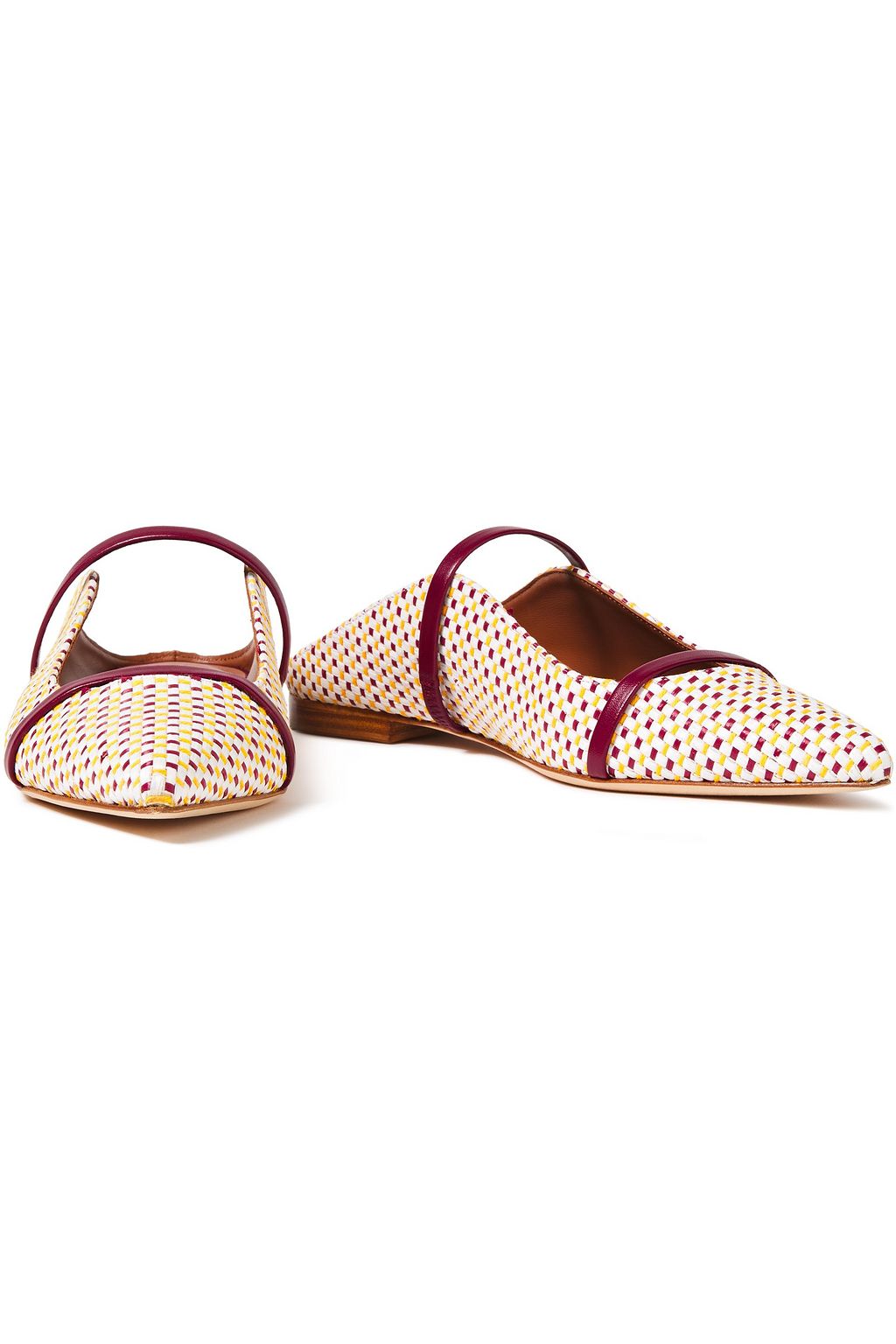 MALONE SOULIERS Maureen leather-trimmed woven raffia mules