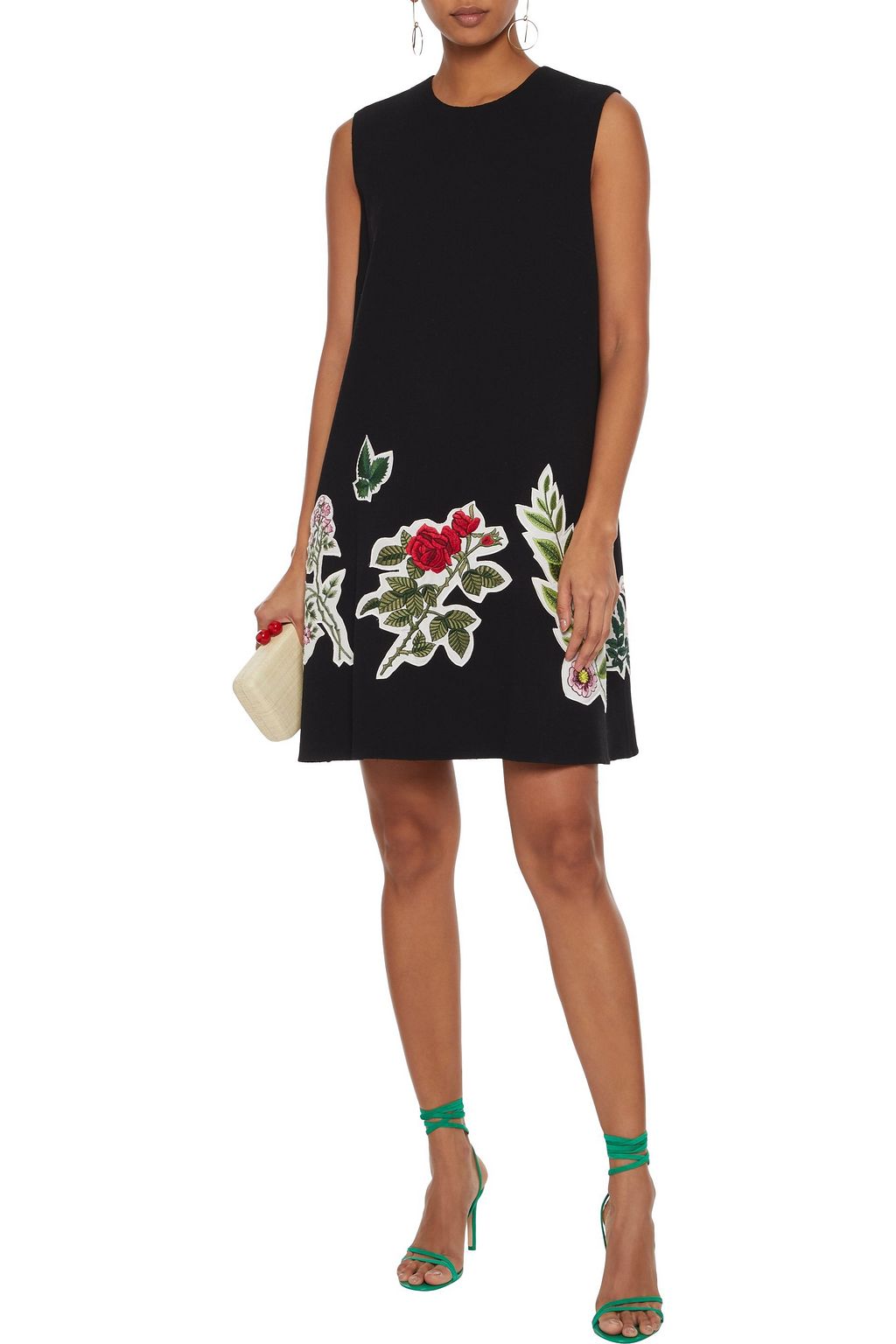 OSCAR DE LA RENTA Appliquéd wool-blend crepe mini dress