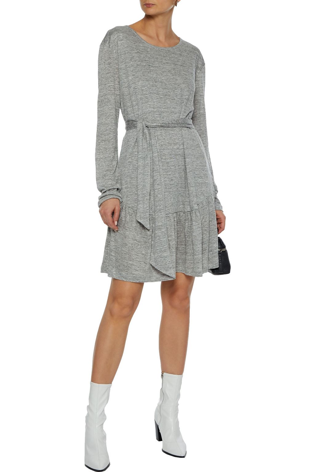 CURRENT/ELLIOTT The Crystal belted mélange linen-jersey mini dress