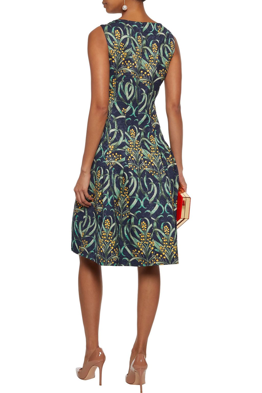 OSCAR DE LA RENTA Pleated printed jacquard dress