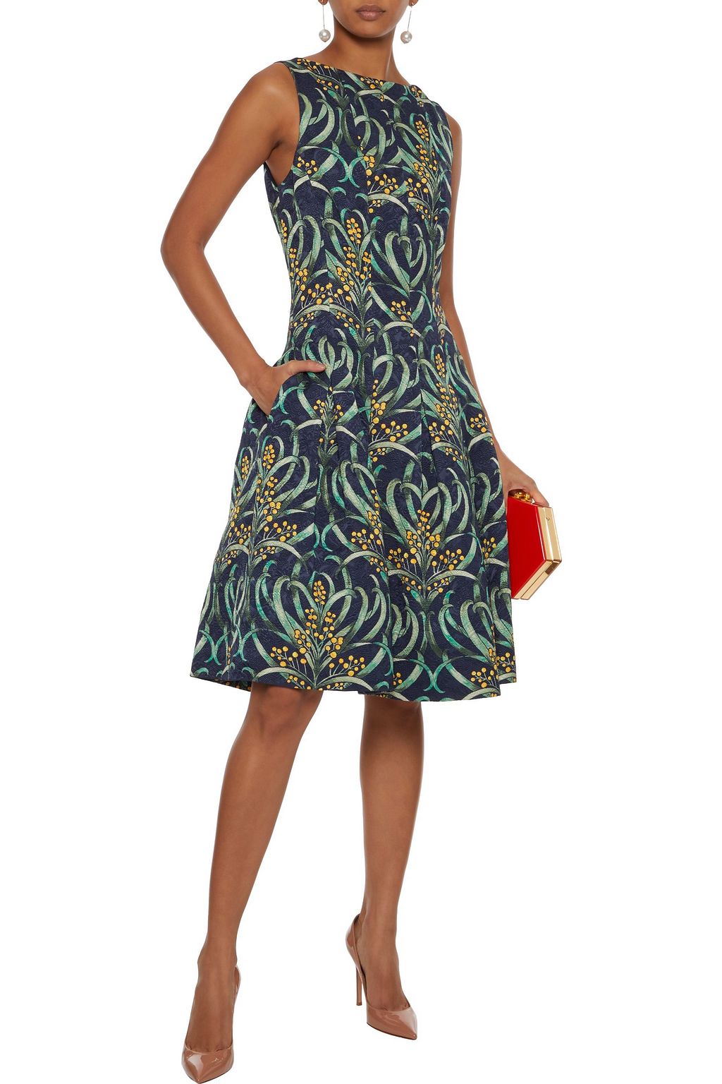 OSCAR DE LA RENTA Pleated printed jacquard dress
