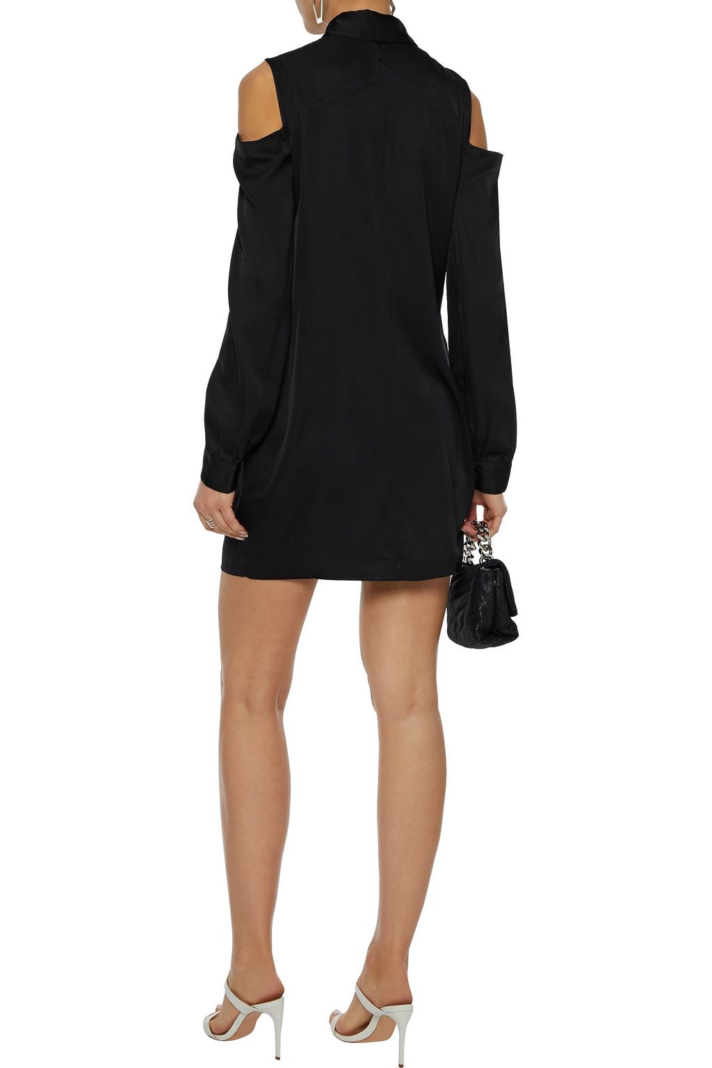 RTA Trixie cold-shoulder tie-neck stretch-silk mini shirt dress