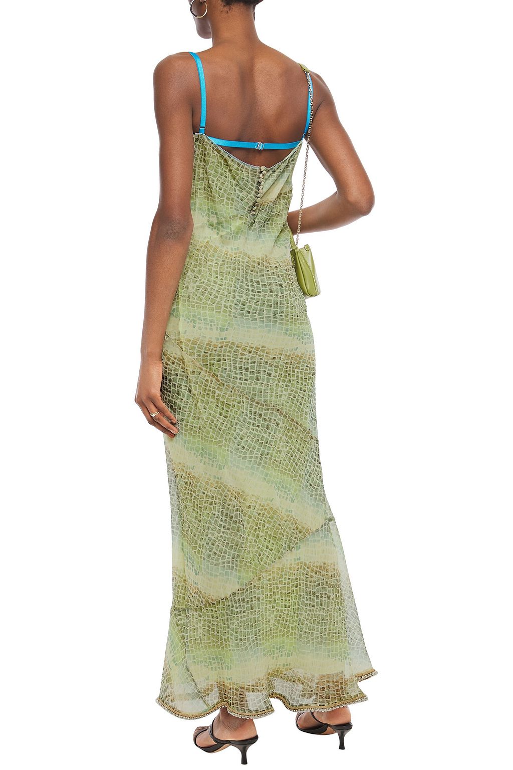 ACNE STUDIOS Bead-embellished printed silk-chiffon maxi slip dress