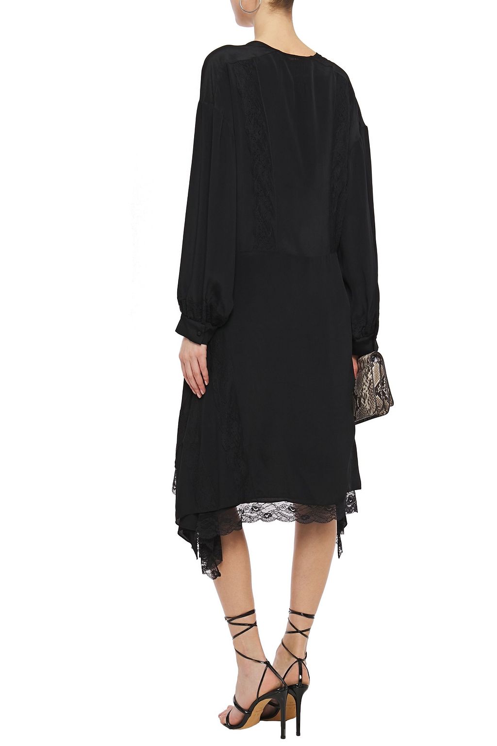 IRO Talent asymmetric lace-trimmed crepe de chine dress
