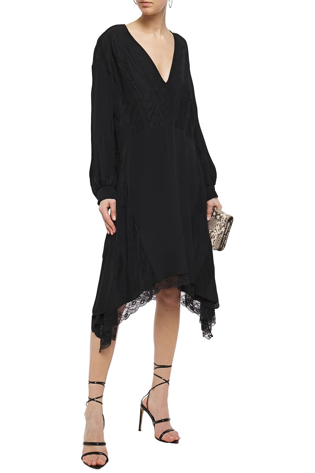 IRO Talent asymmetric lace-trimmed crepe de chine dress