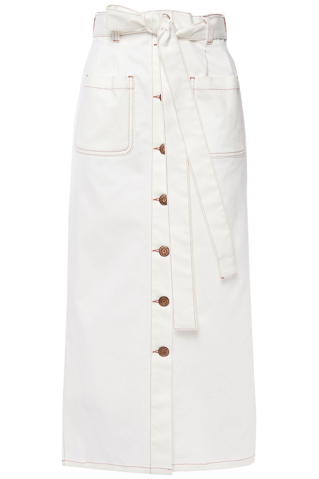 SEE BY CHLOÉ Belted denim midi skirt | THE OUTNET