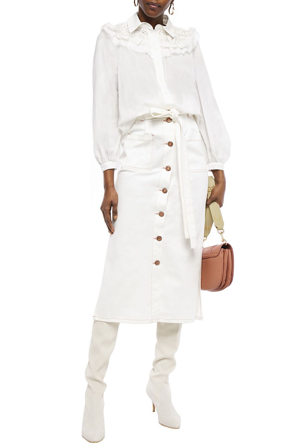 SEE BY CHLOÉ Belted denim midi skirt